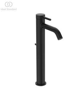 BD763XG CERALINE NUOVO | Basin mixer 48x182x332 mm, 135 mm spout projection in matt black finish, 3.8 l/min (3 bar), with waste | Hidden aerator, Blue Start technology, Vandal-resistant