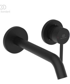 BD764XG CERALINE NUOVO | Wall-mounted basin mixer 175x189x102.5 mm, 180 mm spout projection in matt black finish, Kit 1 required (A1313), no waste | Hidden aerator, FirmaFlow, Vandal- resistant