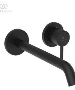 BD848XG CERALINE NUOVO | Wall-mounted basin mixer 175x229x102.5 mm, 220 mm spout projection in matt black finish, Kit 1 required (A1313), no waste | Hidden aerator, FirmaFlow, Vandal- resistant